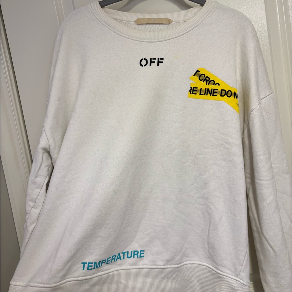 Off-White “Fire Line Do Not Cross / Temperature” crewneck sweatshirt